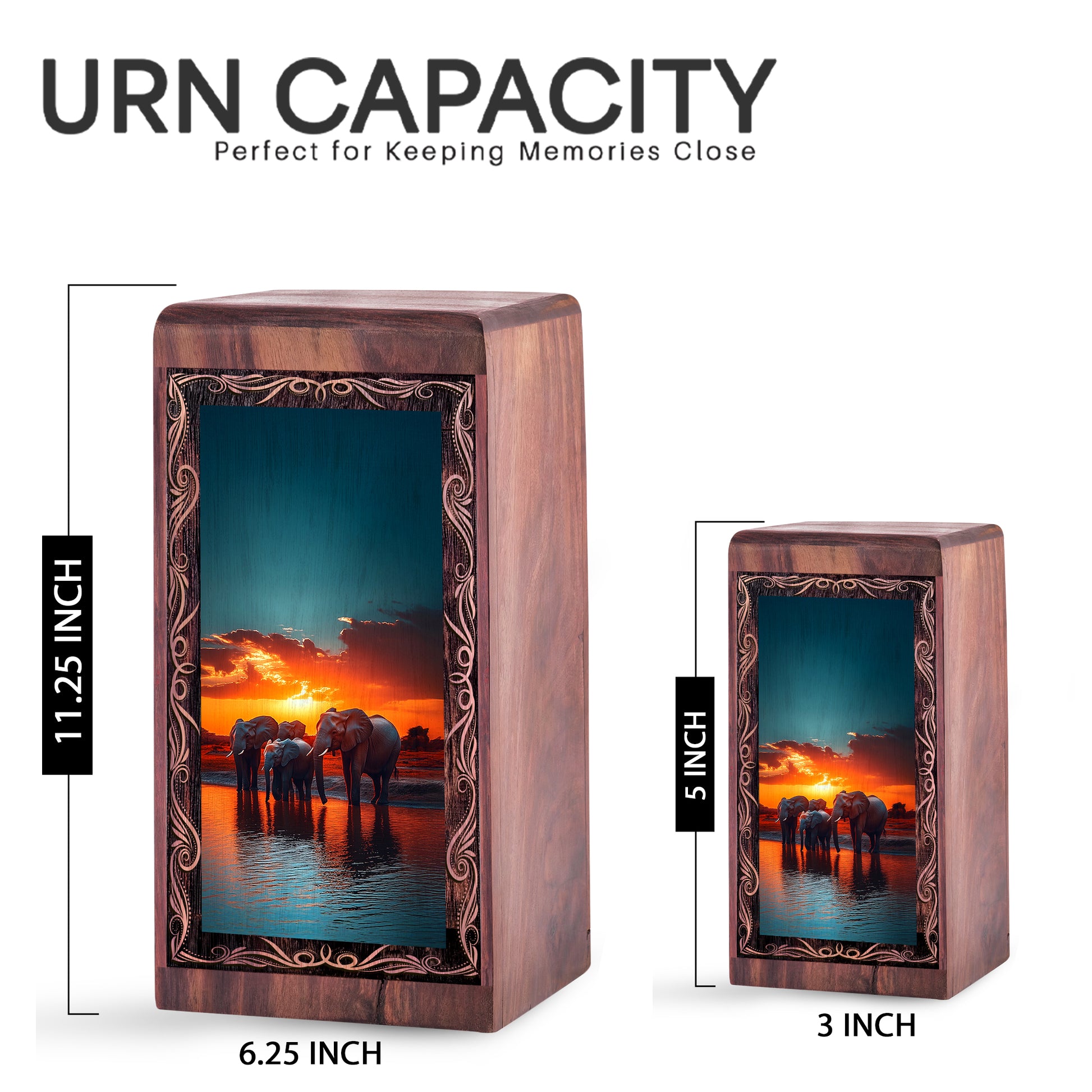 Premium Handmade Elephant Urn For Ashes - Elephant Sunset Reflection Urn For Female