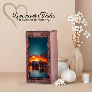 Premium Handmade Elephant Urn For Ashes - Elephant Sunset Reflection Urn For Female
