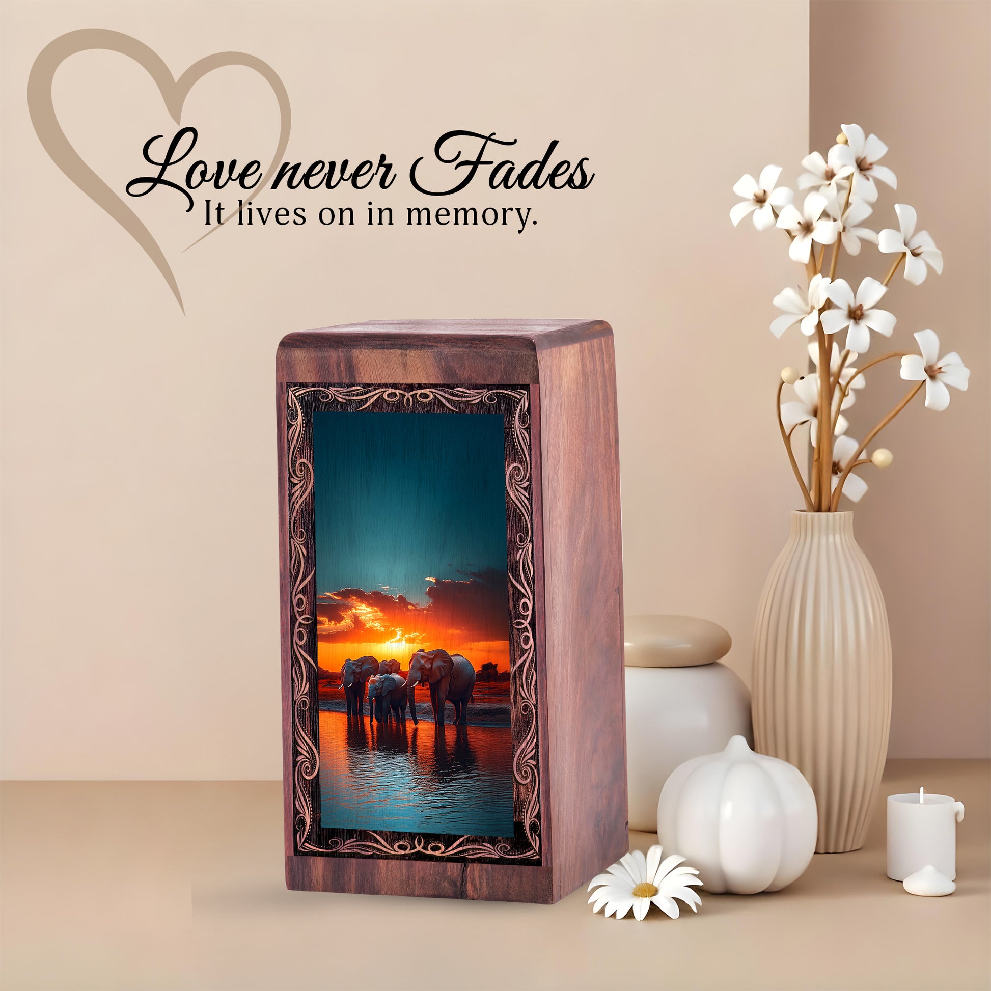 Premium Handmade Elephant Urn For Ashes - Elephant Sunset Reflection Urn For Female