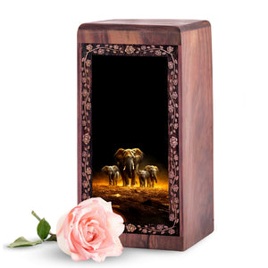 Golden Glow Wood Urns For Human Ashes - Elephant Spirit Memorial Urn Box