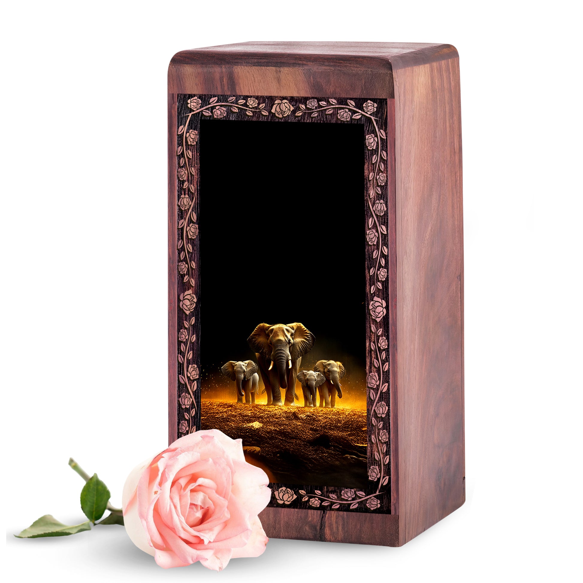 Golden Glow Wood Urns For Human Ashes - Elephant Spirit Memorial Urn Box