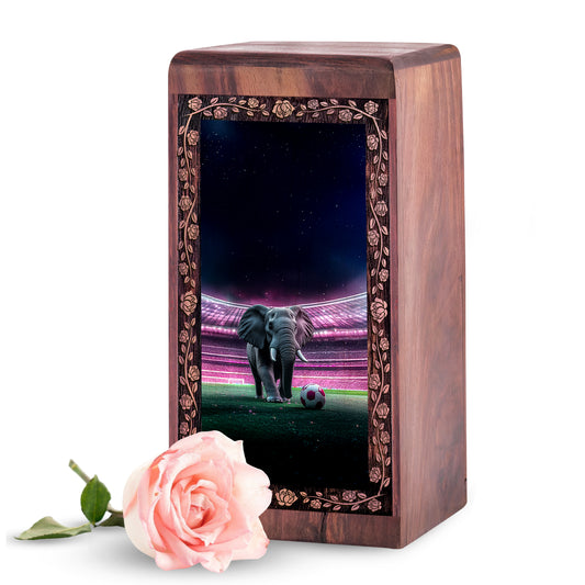 Elephant Football Artistic Theme Design - Cremation Urn For Human Ashes