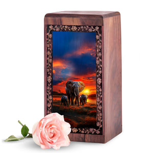 Elephant Sunset Theme Memorial - Large Wooden Box For Mom & Dad