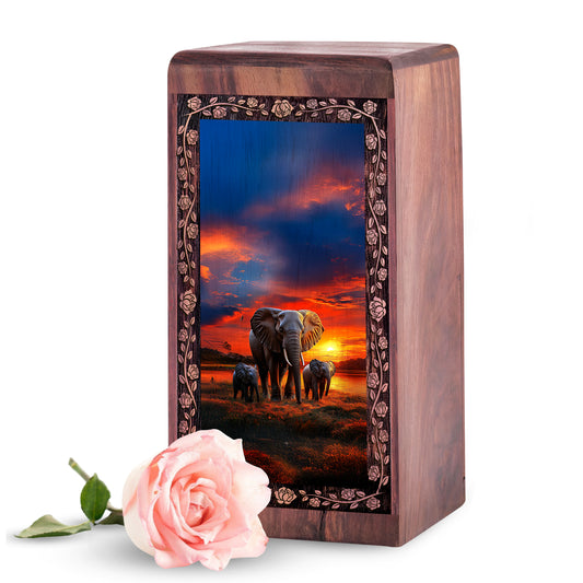 Elephant Sunset Theme Memorial - Large Wooden Box For Mom & Dad