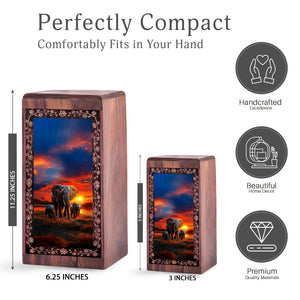Elephant Sunset Theme Memorial - Large Wooden Box For Mom & Dad