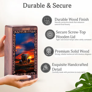 Elephant Sunset Theme Memorial - Large Wooden Box For Mom & Dad