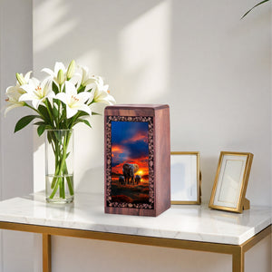 Elephant Sunset Theme Memorial - Large Wooden Box For Mom & Dad