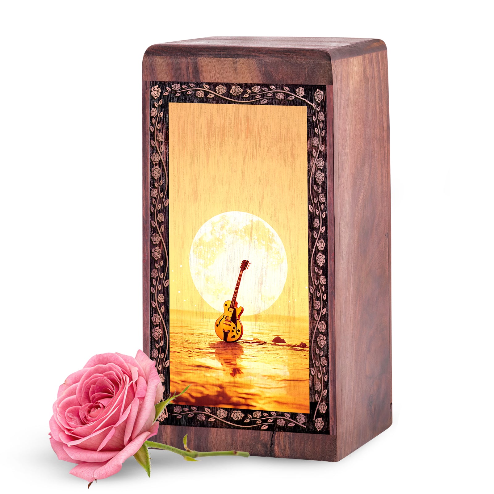 Guitar Memorial Urn for Musician - Cremation Urn With Moonlite Ocean Theme