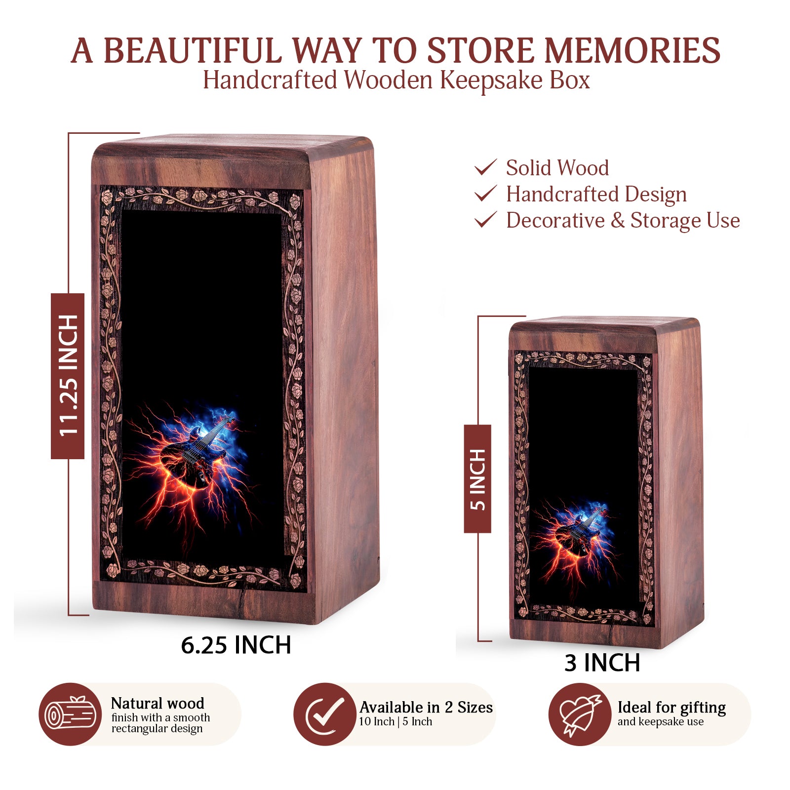 Electric Guitar Lightning Theme - Artistic Memorial Guitar Cremation Urns
