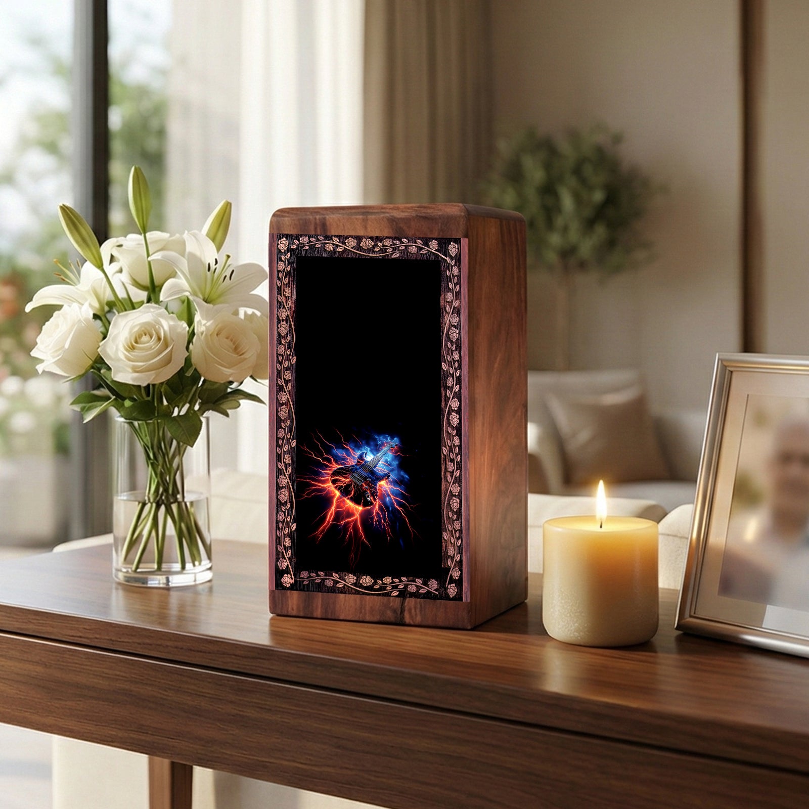 Electric Guitar Lightning Theme - Artistic Memorial Guitar Cremation Urns