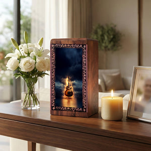 Thunder Lightning Guitar Theme Urn - Wooden Urns For Adult Ashes