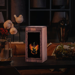Wooden Cremation Urn for Human Ashes - Fire Wings Guitar Memorial Box