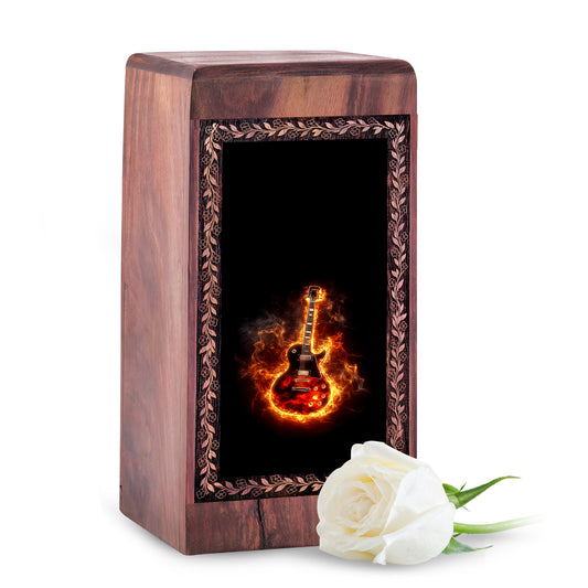 Wood Cremation Urn For Burial - Classic Electric Guitar Theme Funeral Boxes