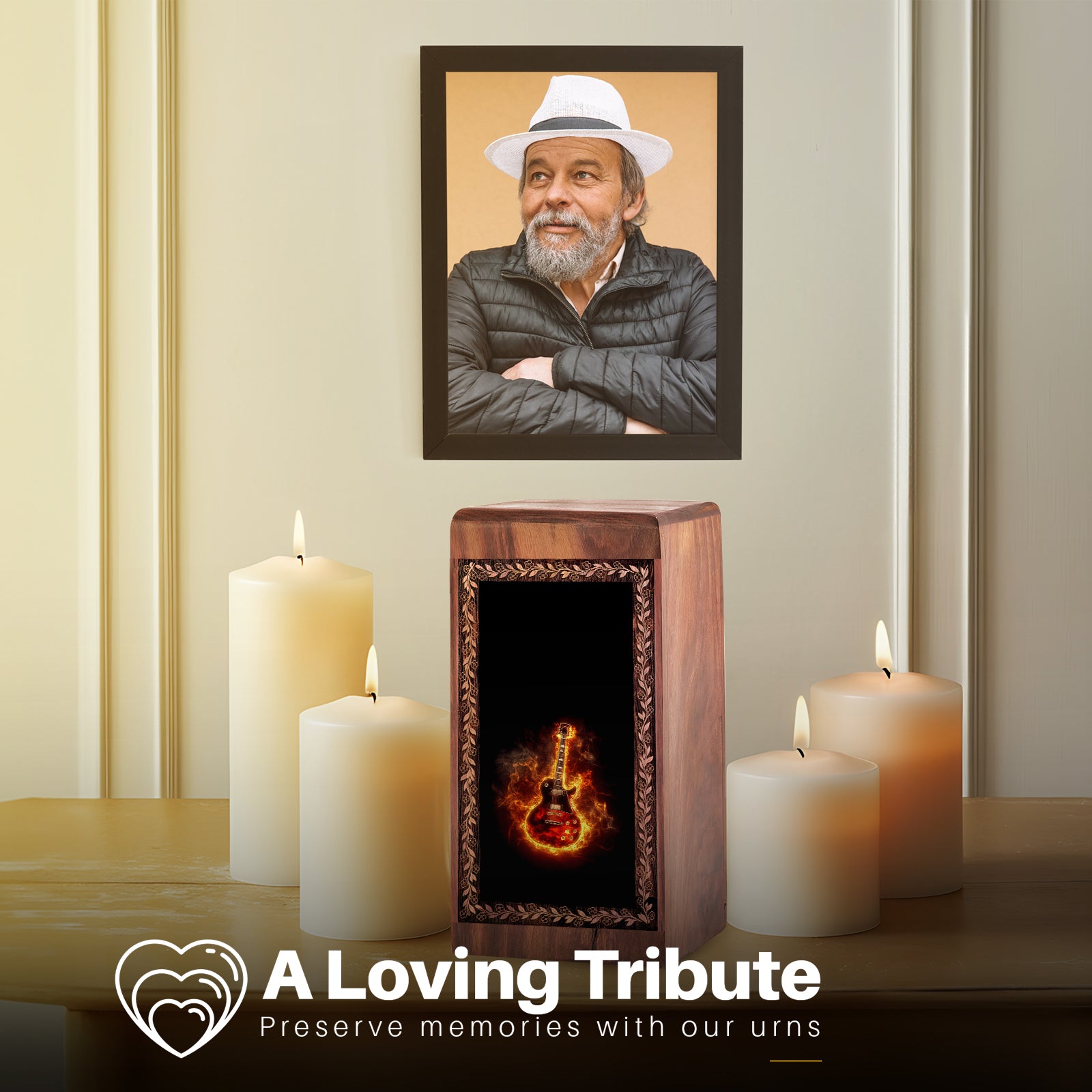 Wood Cremation Urn For Burial - Classic Electric Guitar Theme Funeral Boxes
