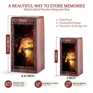Golden Sunset Fishing Urn Box - Wooden Box For Human Ashes Adult