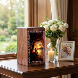 Golden Sunset Fishing Urn Box - Wooden Box For Human Ashes Adult