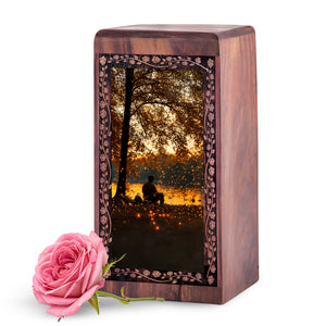 Sunset Reflection Lake Urn Box - Wooden Urns For Human Ashes Adult Man
