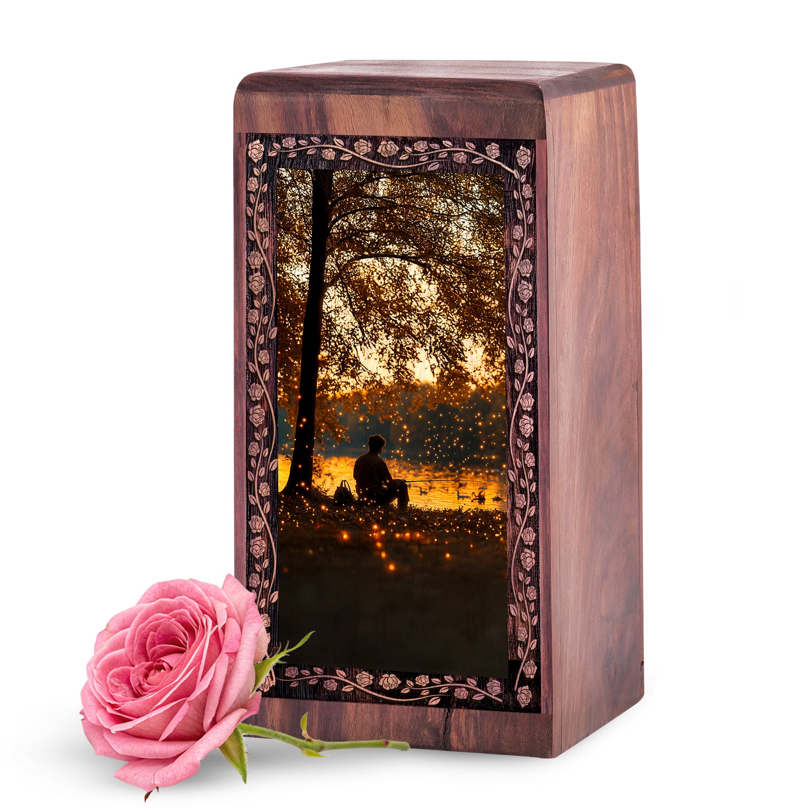Sunset Reflection Lake Urn Box - Wooden Urns For Human Ashes Adult Man