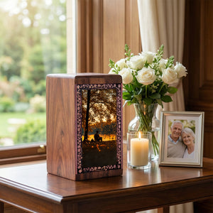 Sunset Reflection Lake Urn Box - Wooden Urns For Human Ashes Adult Man