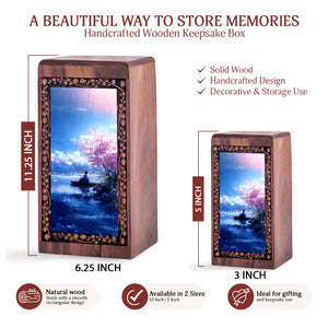 Spring Nature Lake Fishing Theme Urn - Wooden Cremation Urn For Adult Male