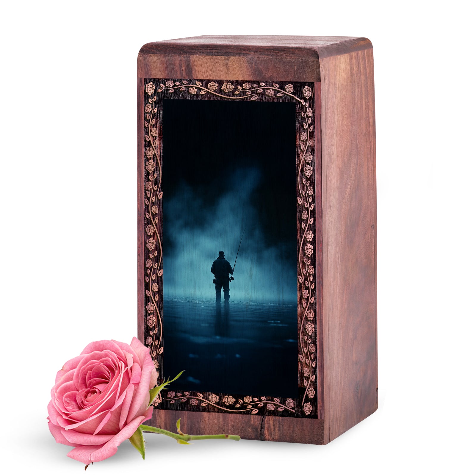 Misty Night Lake Fishing Memorial Urn - Cremation Urn For Adult Male
