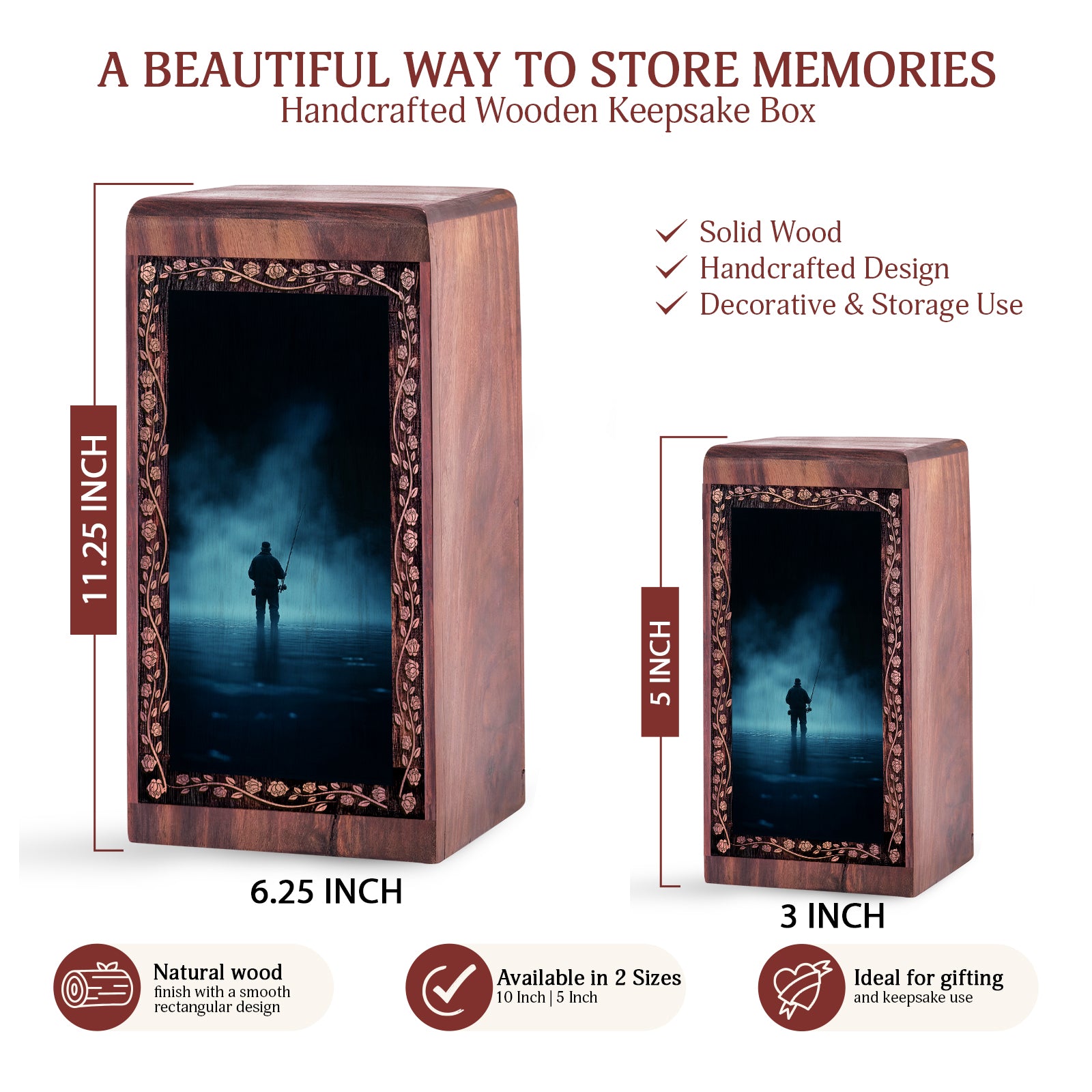 Misty Night Lake Fishing Memorial Urn - Cremation Urn For Adult Male