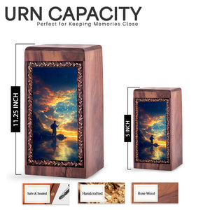 Dramatic Sky Fishing Theme Urn - Wooden Urns For Human Ashes Adult Male