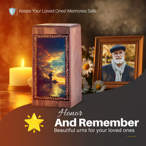 Dramatic Sky Fishing Theme Urn - Wooden Urns For Human Ashes Adult Male