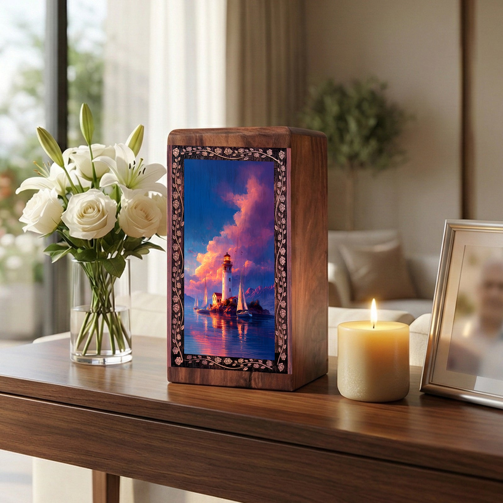 Lighthouse Memorial Urn For Ashes - Wood Cremation Urn For Burial