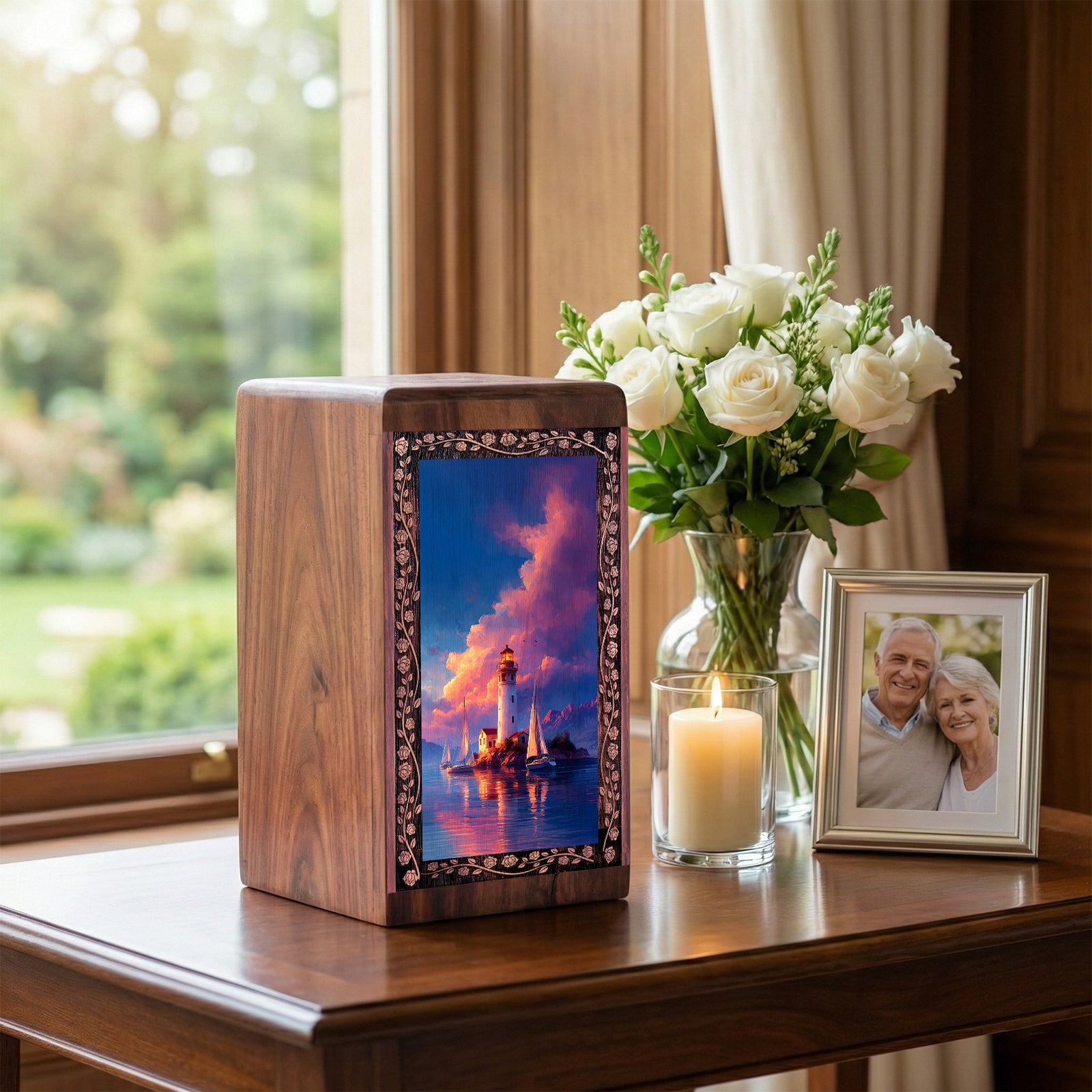 Lighthouse Memorial Urn For Ashes - Wood Cremation Urn For Burial