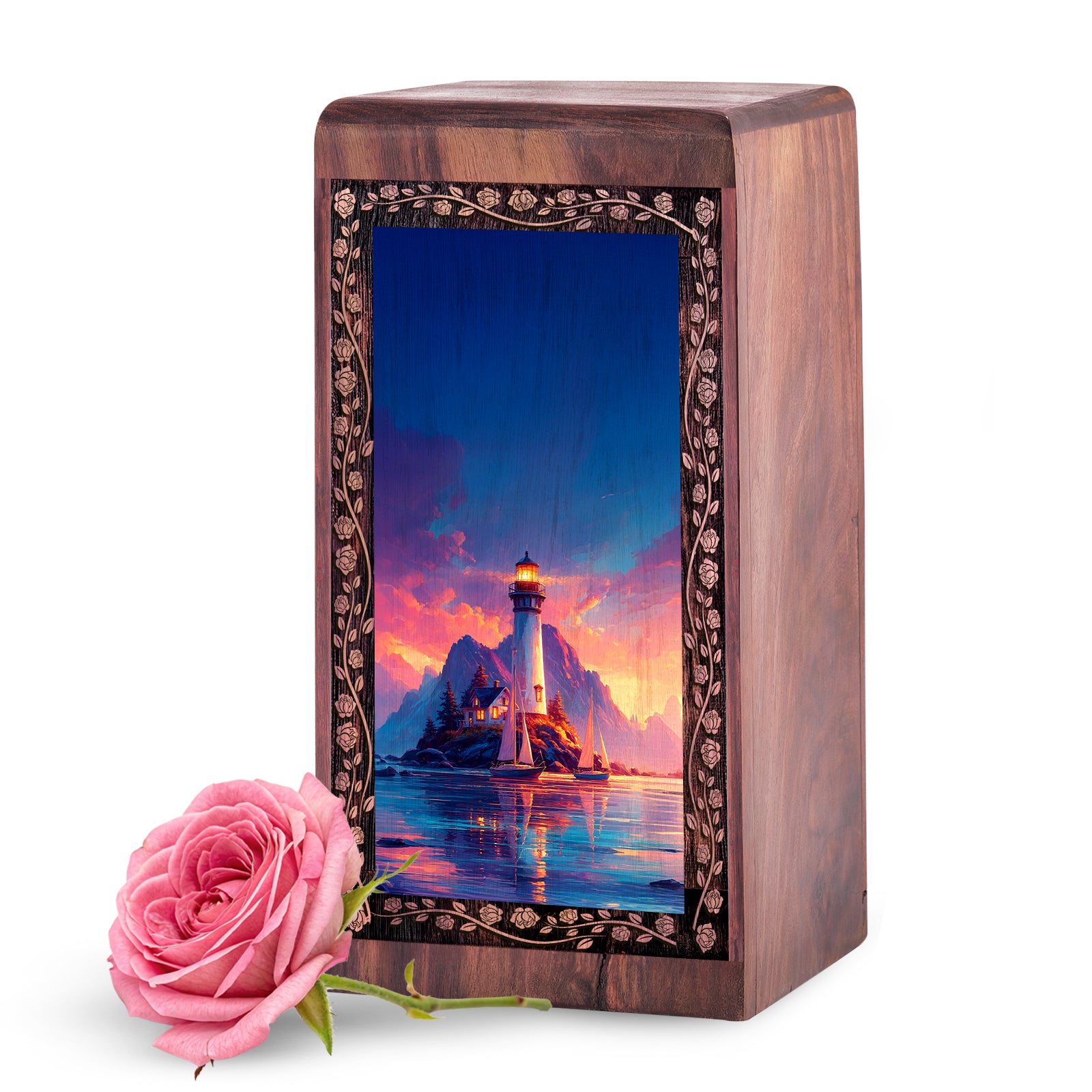 Coastal Mountain Lighthouse Memorial Urn - Burial Urn Box For Human Ashes Adult