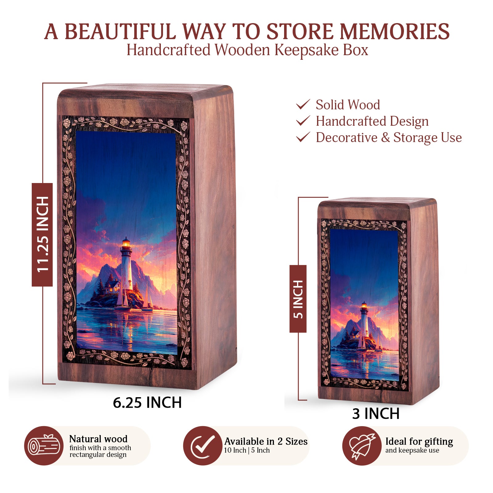 Coastal Mountain Lighthouse Memorial Urn - Burial Urn Box For Human Ashes Adult