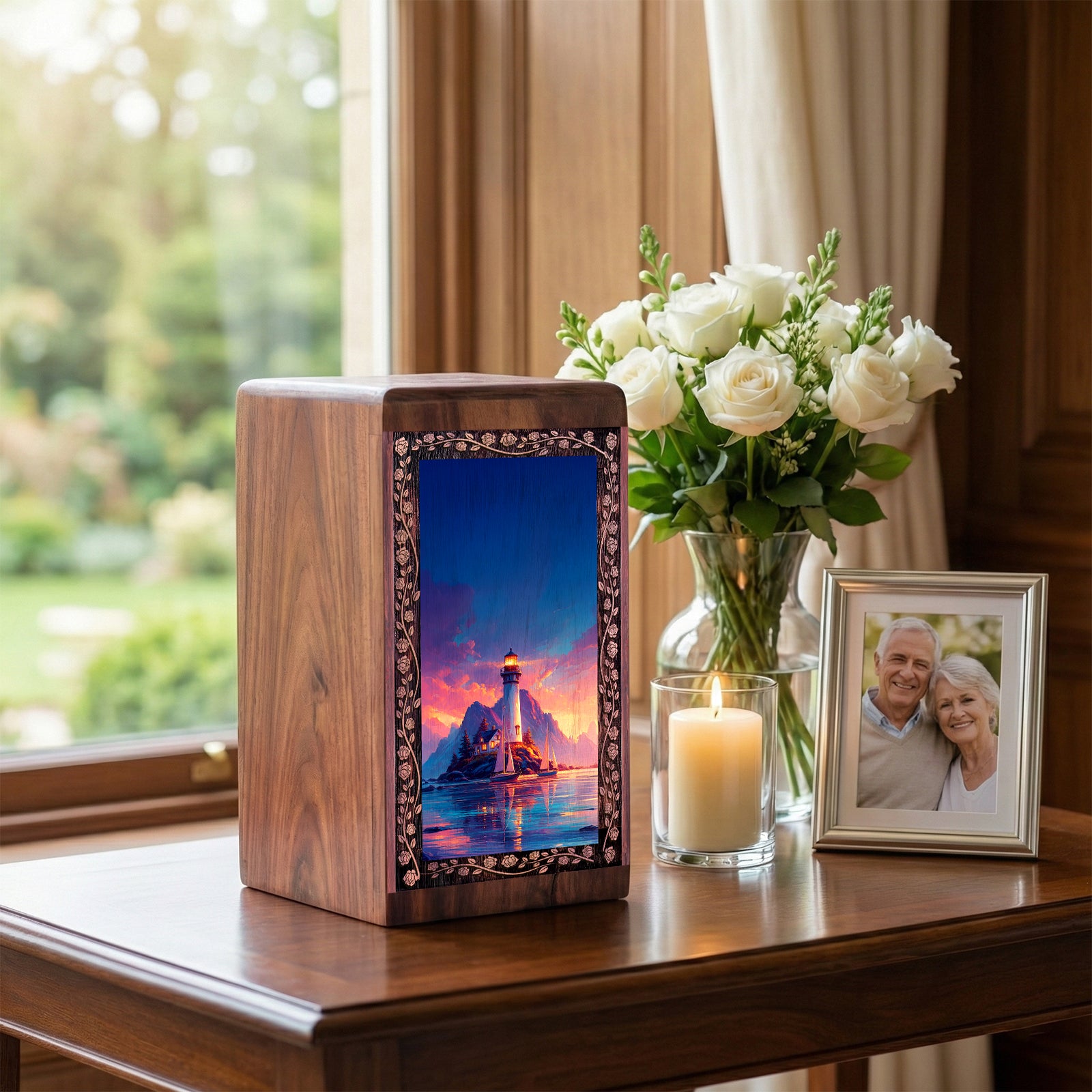 Coastal Mountain Lighthouse Memorial Urn - Burial Urn Box For Human Ashes Adult