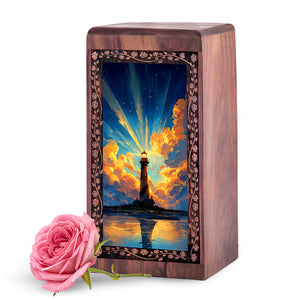 Radiant Light Lighthouse Theme Urn - Wooden Urn For Mother & Father