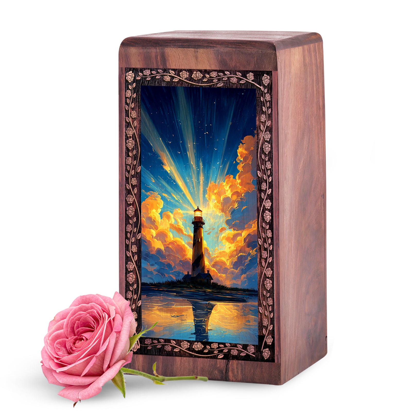 Radiant Light Lighthouse Theme Urn - Wooden Urn For Mother & Father