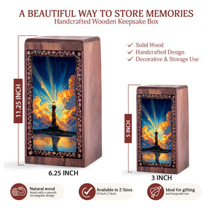 Radiant Light Lighthouse Theme Urn - Wooden Urn For Mother & Father
