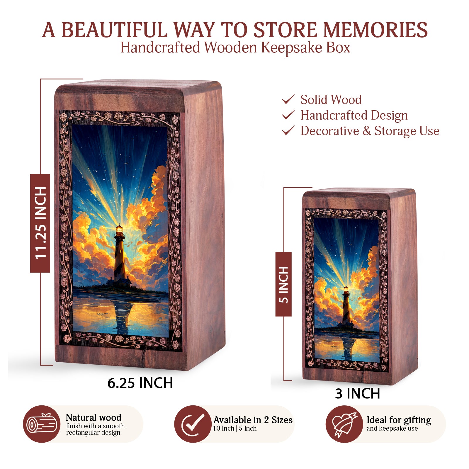 Radiant Light Lighthouse Theme Urn - Wooden Urn For Mother & Father