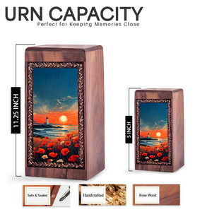 Lighthouse Cremation Urns Wooden Box - Coastal Sunset Theme Memorial Box Urn