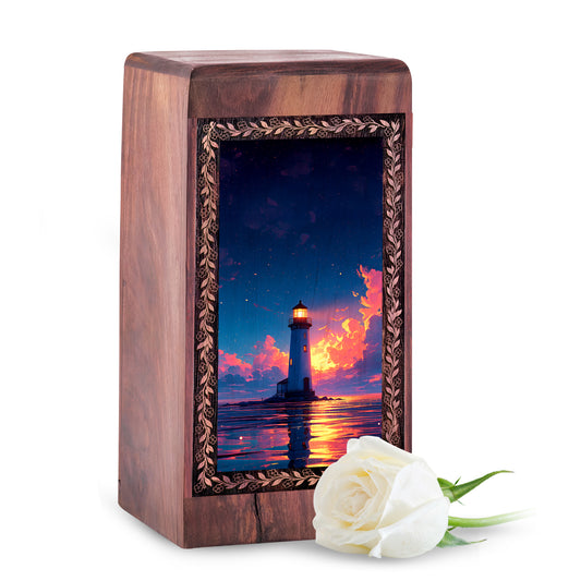 Ocean Reflection Memorial Urn - Handmade Wooden Keepsake Box For Mom & Dad