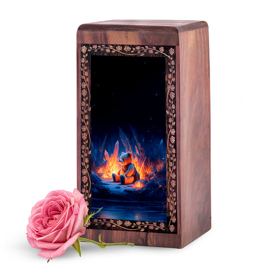 Magical Teddy Night Fire Theme Urn - Child Ashes Teddy Bear Urn Box For Ashes