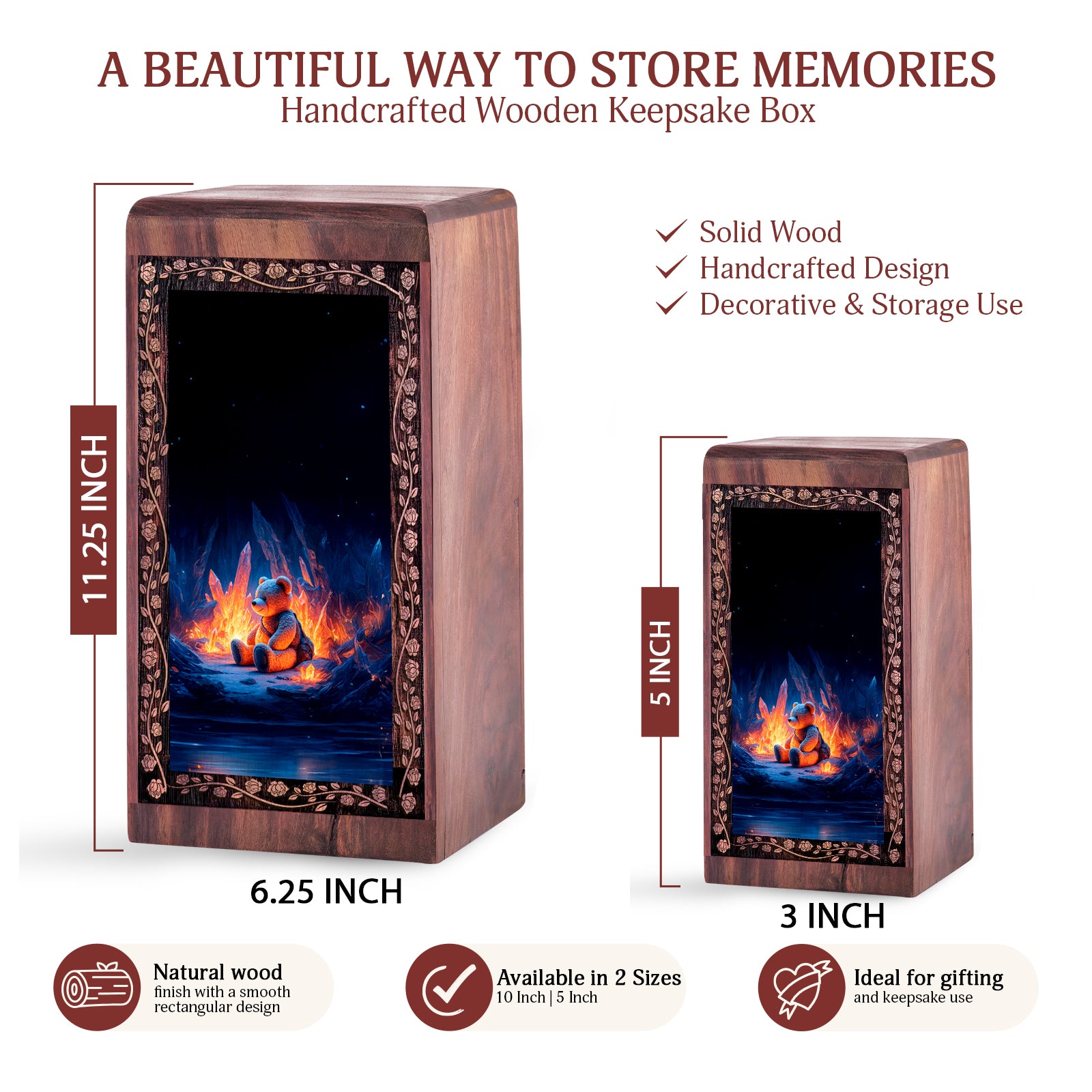 Magical Teddy Night Fire Theme Urn - Child Ashes Teddy Bear Urn Box For Ashes