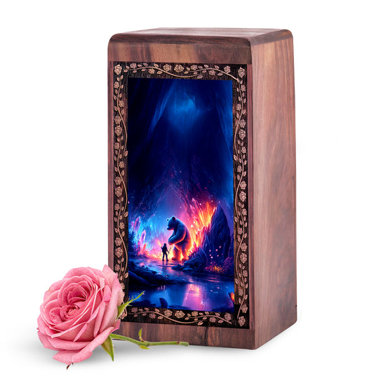 Cute Teddy Bear Urn For Kids Ashes - Wooden Fantasy Urn Box For Ashes