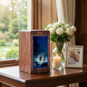 Handmade Teddy Bear Urn for Child Ashes - Wooden Water Themed Urn Box