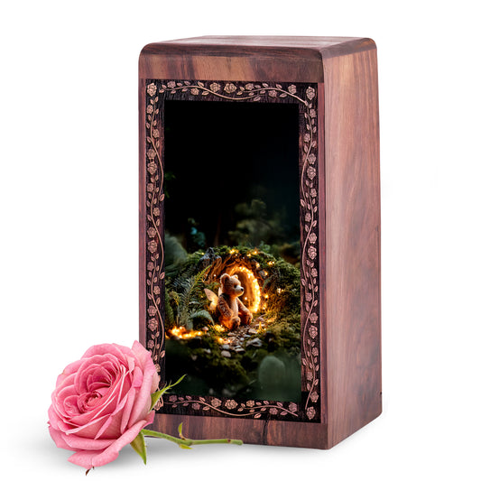 Teddy Bear Urn for Adult Ashes - Wooden Fairy Forest Theme Urn Box For Ashes