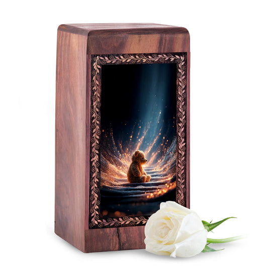Teddy Bear Keepsake Urn for Ashes - Wooden Light Theme Urn Box For Human Adults