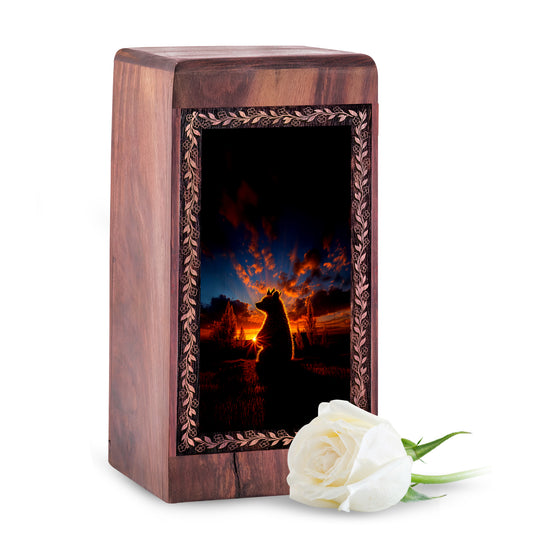 Handmade Teddy Bear Urn for Ashes - Wooden Sunset Memorial Urn Funeral For Male