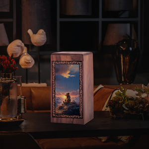 Mountain Sunset Memorial Theme Urn Box - Teddy Bear Decorative Urn for Ashes