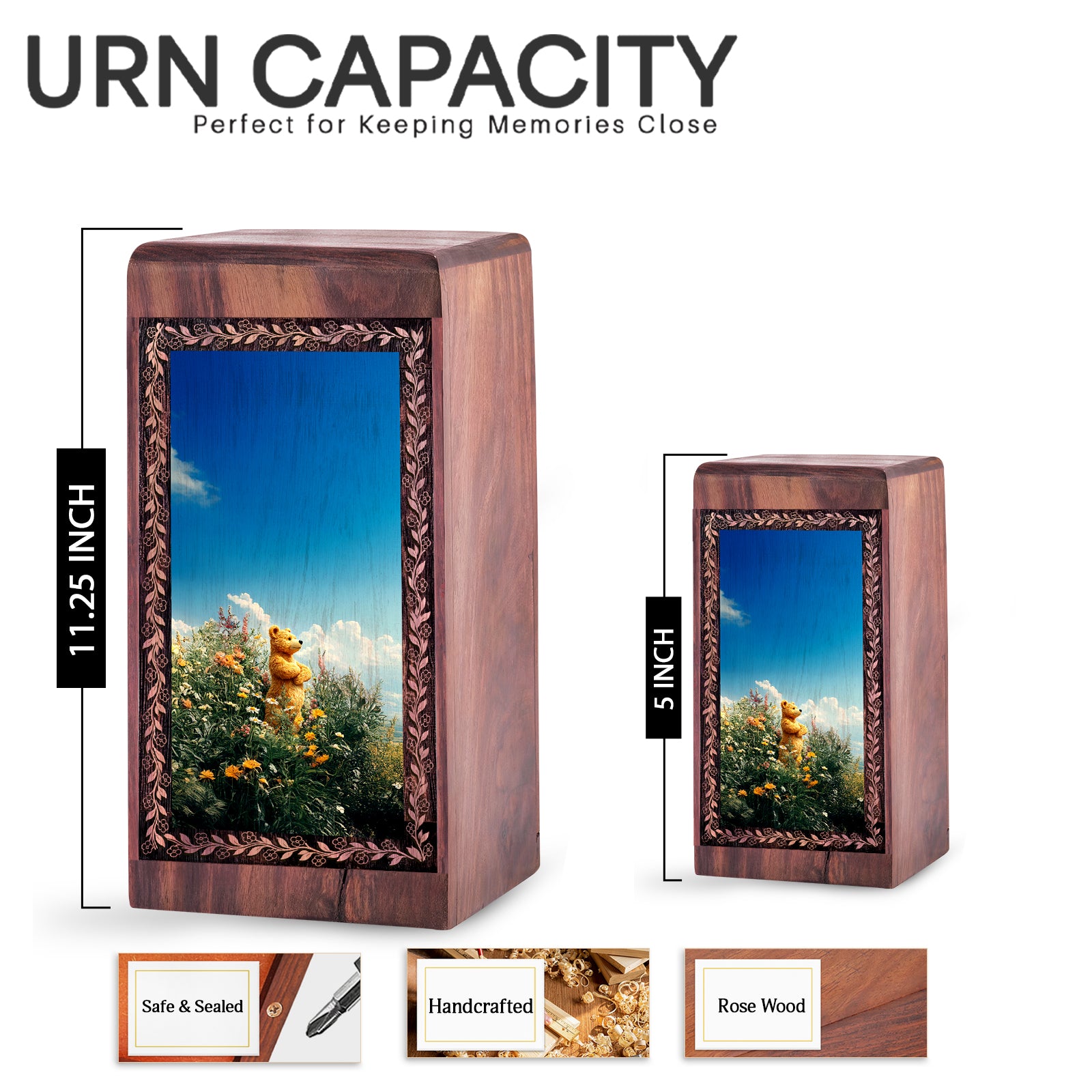 Wildflower Nature Theme Wooden Box - Wooden Cremation Urn For Male & Female