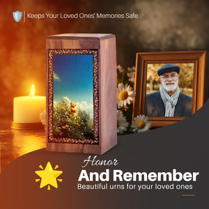 Wildflower Nature Theme Wooden Box - Wooden Cremation Urn For Male & Female