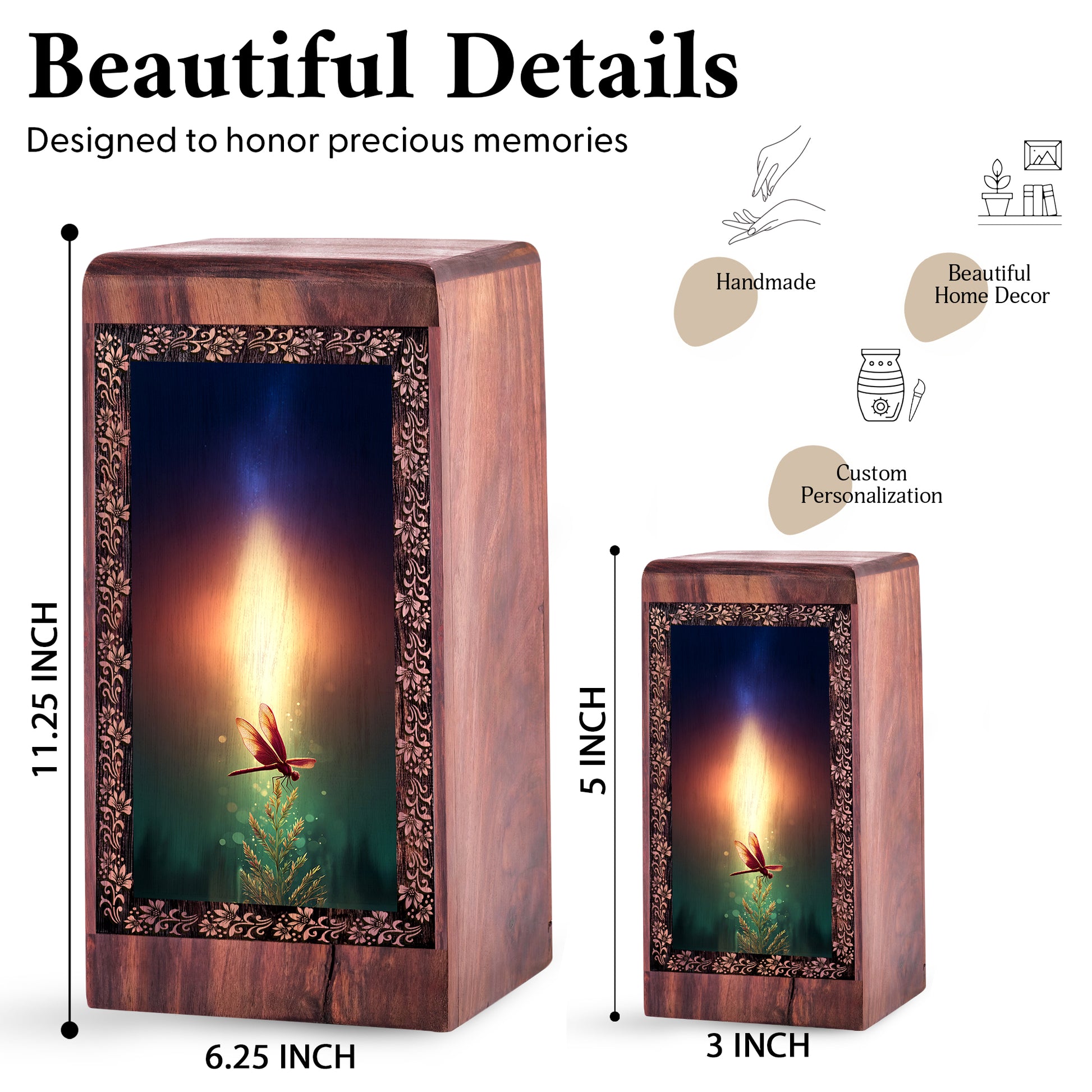 DragonFly Cremation Urn For Ashes - Glowing dragonfly art Theme Urn For Memorial Ashes